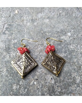 Alphabey's Square Shaped Gold Plated Brass Earring For Women
